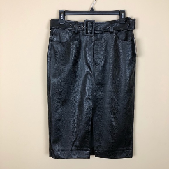 Bar Iii Womens Becca Tilley X Faux Leather Belted Slit Skirt Black Size X Small main image 0